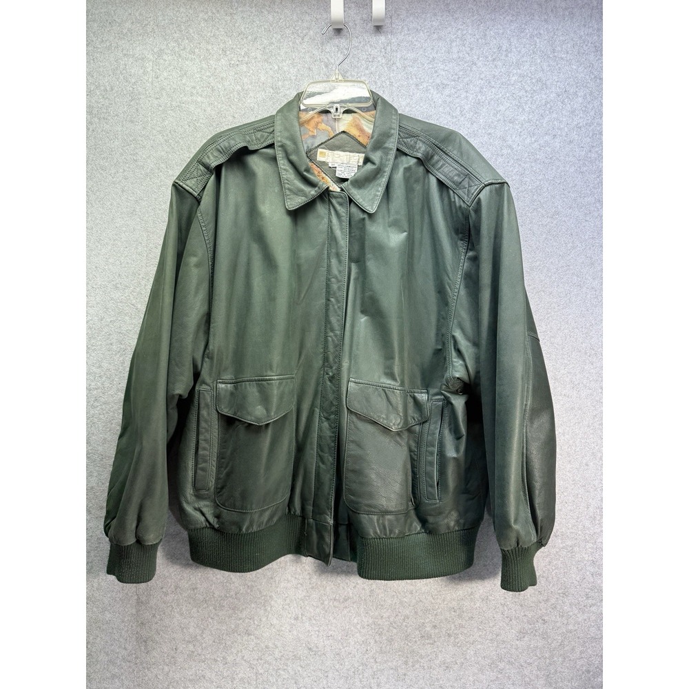 VTG Architect Green Leather Bomber Jacket Men's 3X